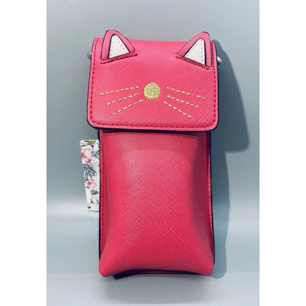 Brentano Hot‎ Pink Cat Face Crossbody Phone Bag Saffiano Faux Leather NIB